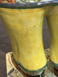 A pair of large Chinese famille rose figures on stands, Qianlong