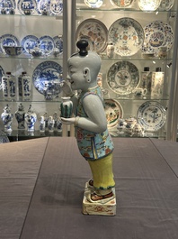 A pair of large Chinese famille rose figures on stands, Qianlong