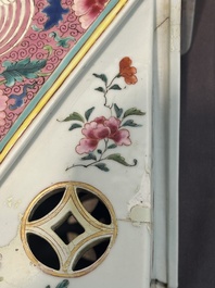 A pair of large Chinese famille rose figures on stands, Qianlong