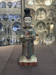 A pair of large Chinese famille rose figures on stands, Qianlong