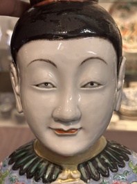 A pair of large Chinese famille rose figures on stands, Qianlong