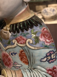 A pair of large Chinese famille rose figures on stands, Qianlong