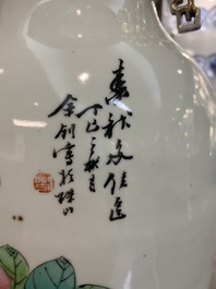 A Chinese famille rose vase, signed Yu Zhao 余钊, dated 1917