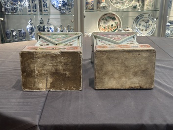 A pair of large Chinese famille rose figures on stands, Qianlong