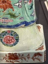 A pair of large Chinese famille rose figures on stands, Qianlong