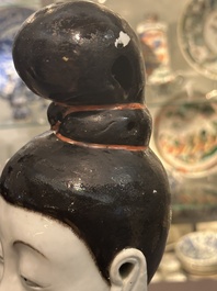 A pair of large Chinese famille rose figures on stands, Qianlong