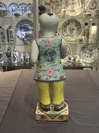 A pair of large Chinese famille rose figures on stands, Qianlong