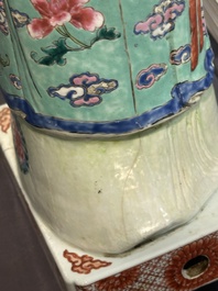 A pair of large Chinese famille rose figures on stands, Qianlong