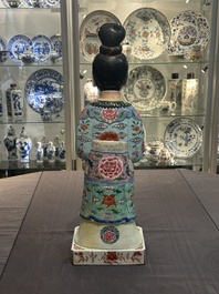 A pair of large Chinese famille rose figures on stands, Qianlong