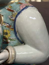 A pair of large Chinese famille rose figures on stands, Qianlong