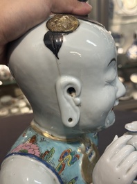 A pair of large Chinese famille rose figures on stands, Qianlong