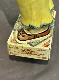 A pair of large Chinese famille rose figures on stands, Qianlong