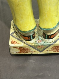 A pair of large Chinese famille rose figures on stands, Qianlong
