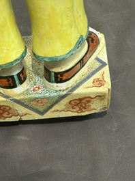 A pair of large Chinese famille rose figures on stands, Qianlong