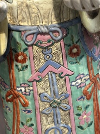 A pair of large Chinese famille rose figures on stands, Qianlong
