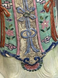 A pair of large Chinese famille rose figures on stands, Qianlong