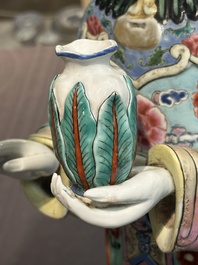 A pair of large Chinese famille rose figures on stands, Qianlong