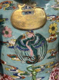 A pair of large Chinese famille rose figures on stands, Qianlong