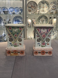 A pair of large Chinese famille rose figures on stands, Qianlong