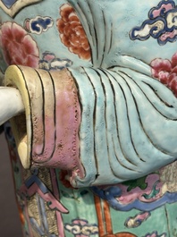 A pair of large Chinese famille rose figures on stands, Qianlong