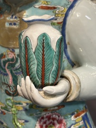 A pair of large Chinese famille rose figures on stands, Qianlong