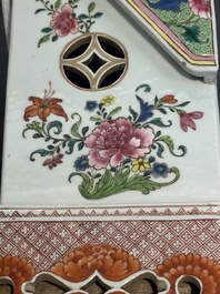 A pair of large Chinese famille rose figures on stands, Qianlong