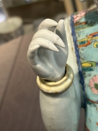 A pair of large Chinese famille rose figures on stands, Qianlong