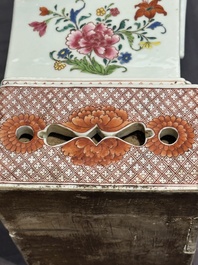 A pair of large Chinese famille rose figures on stands, Qianlong