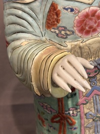 A pair of large Chinese famille rose figures on stands, Qianlong