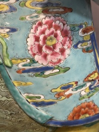 A pair of large Chinese famille rose figures on stands, Qianlong