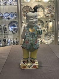 A pair of large Chinese famille rose figures on stands, Qianlong