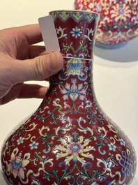 A pair of Chinese famille rose 'bajixiang' vases, Qianlong mark, Republic