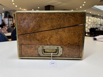 A burlwood- and rosewood veneered travel writing box, Pearce Maker 77 Cornhill London, dated 31st Dec. 1859