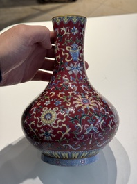 A pair of Chinese famille rose 'bajixiang' vases, Qianlong mark, Republic