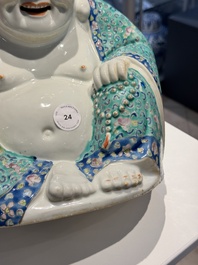 A Chinese famille rose turquoise-ground Milefo Buddha, Wan Tong Shun 萬同順 mark, Republic