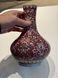 A pair of Chinese famille rose 'bajixiang' vases, Qianlong mark, Republic