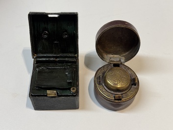 A burlwood- and rosewood veneered travel writing box, Pearce Maker 77 Cornhill London, dated 31st Dec. 1859