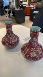 A pair of Chinese famille rose 'bajixiang' vases, Qianlong mark, Republic