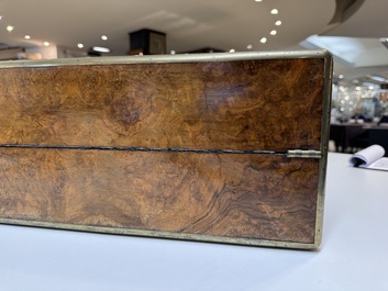A burlwood- and rosewood veneered travel writing box, Pearce Maker 77 Cornhill London, dated 31st Dec. 1859