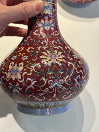 A pair of Chinese famille rose 'bajixiang' vases, Qianlong mark, Republic