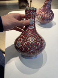A pair of Chinese famille rose 'bajixiang' vases, Qianlong mark, Republic