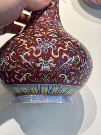 A pair of Chinese famille rose 'bajixiang' vases, Qianlong mark, Republic