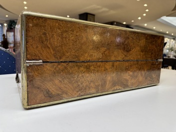 A burlwood- and rosewood veneered travel writing box, Pearce Maker 77 Cornhill London, dated 31st Dec. 1859