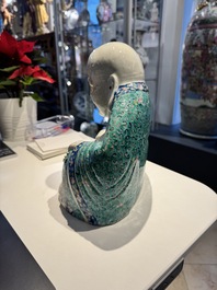 A Chinese famille rose turquoise-ground Milefo Buddha, Wan Tong Shun 萬同順 mark, Republic