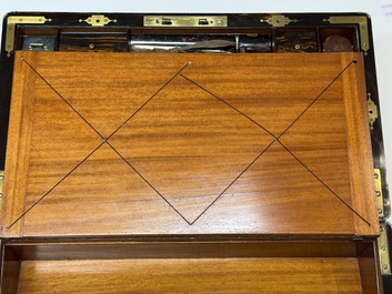 A burlwood- and rosewood veneered travel writing box, Pearce Maker 77 Cornhill London, dated 31st Dec. 1859