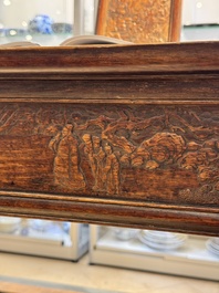 A rare and exceptional Chinese huanghuali sedan chair, Jianyu 肩輿, signed Zhang Dai 張岱, 17th C.