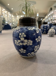 A Chinese wucai vase and seven blue and white jarlets, 19th C.