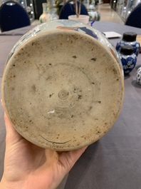 A Chinese wucai vase and seven blue and white jarlets, 19th C.