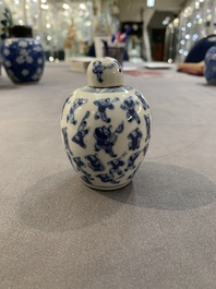 A Chinese wucai vase and seven blue and white jarlets, 19th C.