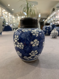 A Chinese wucai vase and seven blue and white jarlets, 19th C.